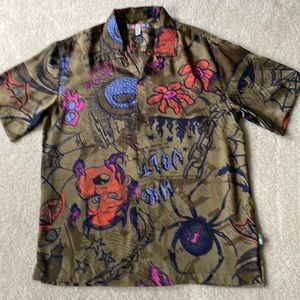 NWOT Urban Outfitters Satin Doodle Print Graphic Camp Shirt